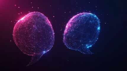 Two Digital Dialogue Bubbles in Futuristic Low Poly Wireframe

