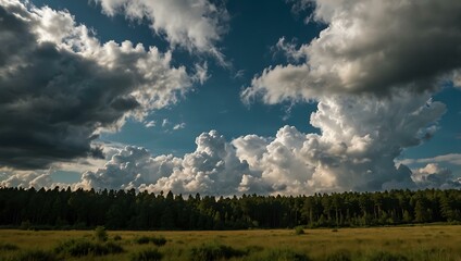 Obraz premium Time-lapse of clouds at the forest edge.