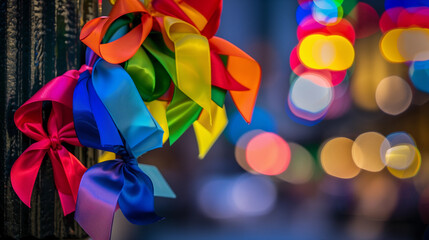 rainbow ribbon bows lgbtq support connection love australia city lights urban pride awareness equality diversity safe inclusive community campaign freedom celebration