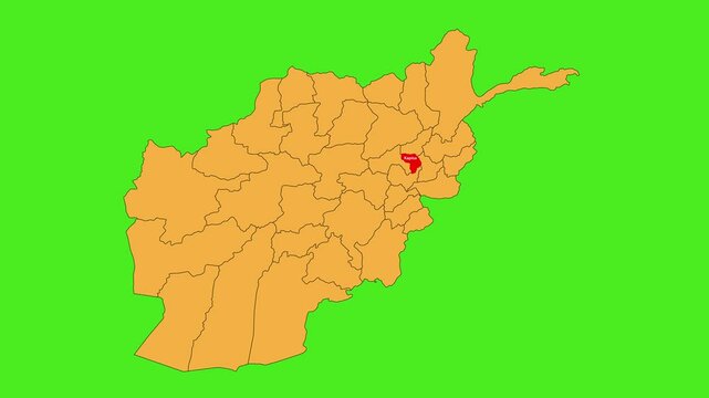 Kapisa map animated video. The location is highlighted on the Afghanistan map. Colour map with Green screen background in video format.