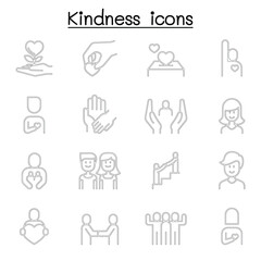 Fototapeta premium Kindness, Care, volunteer icon set in thin line style