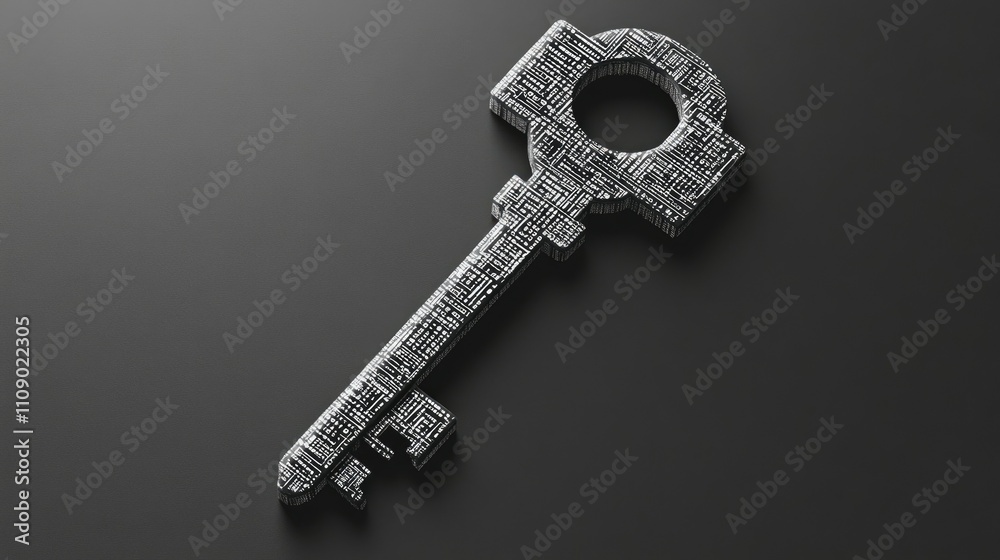 Aufkleber A grey background with a key designed from digital code, representing encrypted access or digital transformation, perfect for technology or security themes.