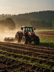 Fototapeta premium Tractor working in a field.