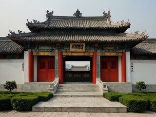 Obraz premium Traditional Chinese Anhui Hui-style architecture with white background.