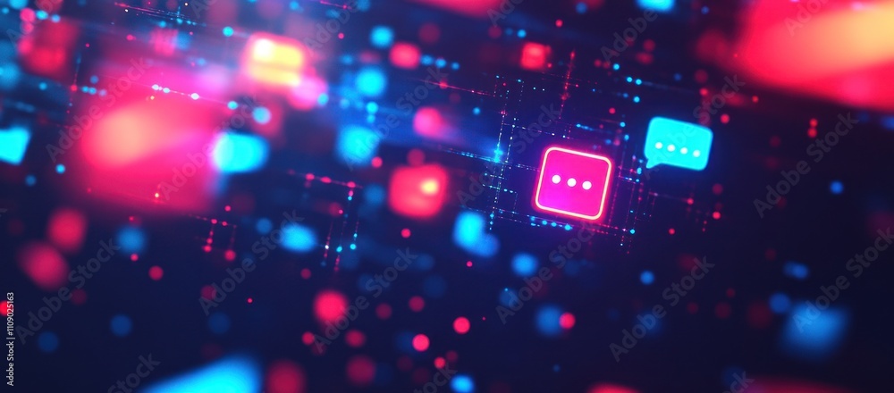 Poster Abstract digital design with glowing elements and patterns 