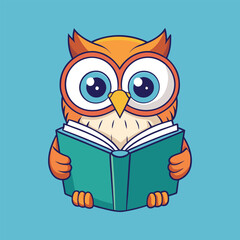 A Cute Owl Reading Book Animal Nature Icon Concept Flat Cartoon Vector Illustration