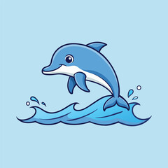 Obraz premium A Cute Dolphin Is Playing With Wave Animal Nature Icon Concept Isolated Flat Cartoon Vector Illustration