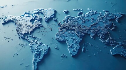 A vibrant 3D world map in shades of blue, showcasing continents and countries with high-detail rendering. Suitable for global communication, tech, or business themes.