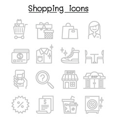 Shopping icon set in thin line style