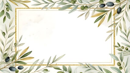 Olive branch greeting card design with leaves and copy space for messages