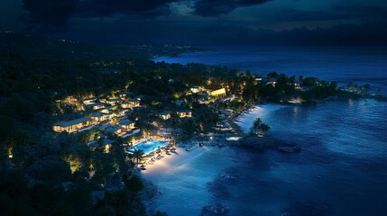 Fototapeta premium real estate beach resort at the Caribbean coast at night