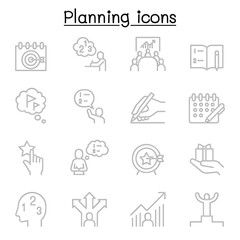Planning, strategy, schedule icon set in thin line style