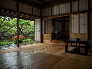 Tranquil rainy day in a traditional Japanese house