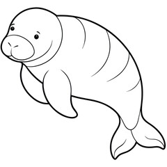 Line art illustration of a manatee swimming, representing marine life and aquatic wildlife.