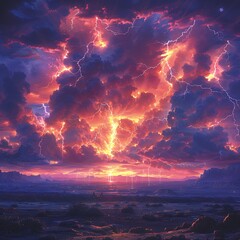 A dramatic, lightning-lit sky over a vast