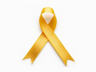 Yellow ribbon on isolated white background. Support for soldiers, Missing people, Suicide prevention, Love and remembrance, Dog safety, Childhood, Sarcoma, bone and bladder cancer Awareness month.