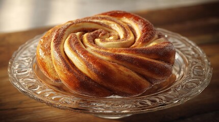 Sweet Cinnamon Swirl Bread on Plate in Warm Kitchen Setting