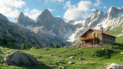Fototapeta premium Mountain Retreat Cinema High Above Snowy Peaks With Stunning Panoramic Views Warm Interior Capturing a Cozy Luxurious Escape