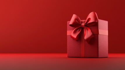 Gift Box With Red Bow on Red Background Symbolizing Elegance, Simplicity, Festive Holiday Giving