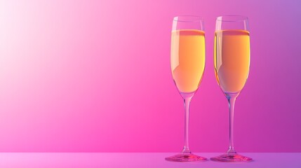Two Champagne Glasses on Pink Background Representing Celebration, Elegance, Festive Cheer