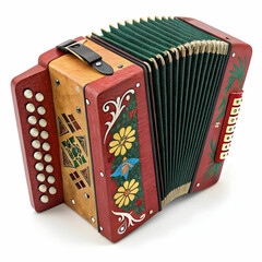 A vibrant accordion with detailed bellows and colorful keys