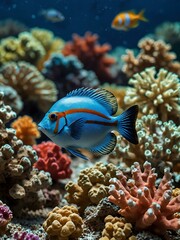 Tropical fish in a colorful coral reef.