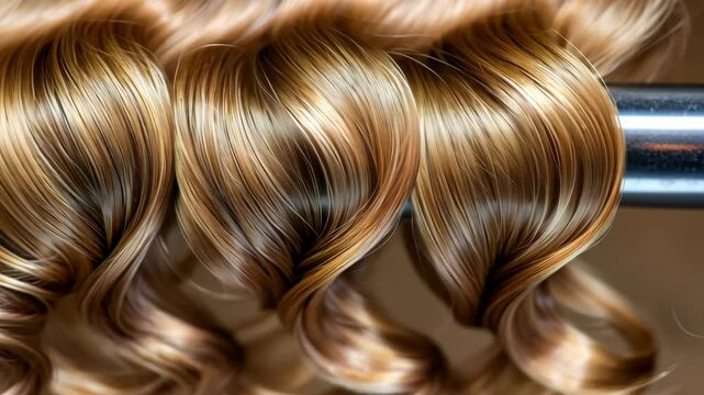 Beautifully styled golden curls created using a curling iron at a hair salon