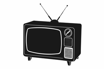 Silhouette Design of a Retro Old TV with Antennae and Vintage Boxy Shape in a Minimalist Style