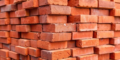 Obraz premium Close-up of a stack of red bricks , construction, material, building, structure, masonry, texture, industrial