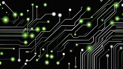 Futuristic abstract ai design with circuit board patterns in green and silver