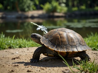Obraz premium Turtle in a serene outdoor setting.