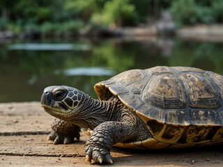 Turtle in a serene outdoor setting.
