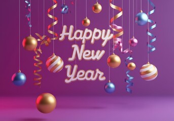 Happy New Year Celebration with Hanging Ornaments