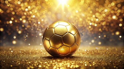 Naklejka premium Golden soccer ball surrounded by glimmering light on a shiny background, golden, soccer ball, shiny, gold, sport
