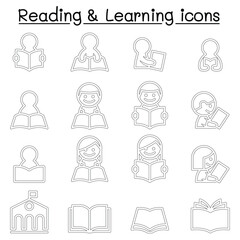 Fototapeta premium Reading , Learning , Studying icon set in thin line style