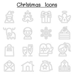 Christmas icon set in thin line style