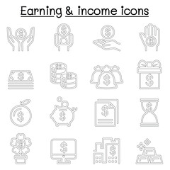 Income , Earning , Money icon set in thin line style