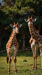 Obraz premium Two giraffes standing in the grass.
