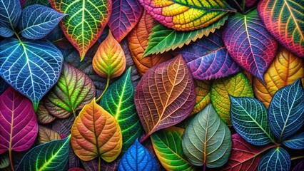 Fototapeta premium Vibrant collection of mystical leaves in various hues, mystical, leaves, vibrant, colorful, foliage, nature