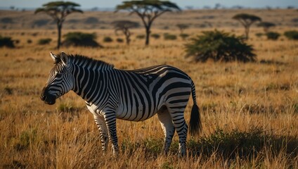 Obraz premium Two zebras in the savannah, near Serengeti National Park.