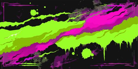Vibrant neon green and pink paint drips and splatters across a dark backdrop, creating an abstract geometric design perfect for urban art projects