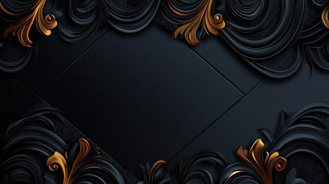 A black and gold design with a gold border