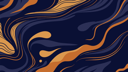 Smooth orange and dark blue swirls intertwining create a mesmerizing marble effect, forming an abstract background suitable for various design projects