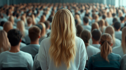 Fototapeta premium Stand out from the crowd concept with human standing out from large crowd of people