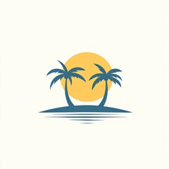 Fototapeta premium Tropical sunset, two palm trees on island.