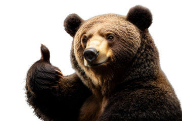 Brown Bear Thumbs Up: A charismatic brown bear gives a playful thumbs-up, conveying approval, positivity, and a touch of wilderness charm.  A perfect image for projects needing a friendly, powerful.