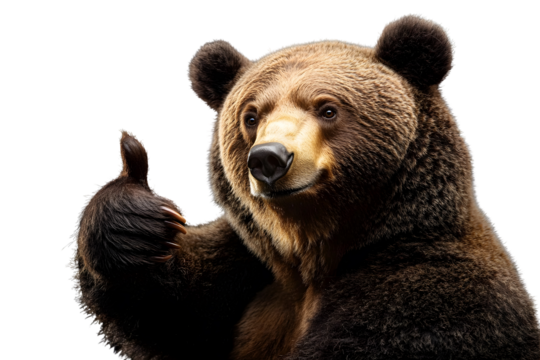 Brown Bear Thumbs Up: A charismatic brown bear gives a playful thumbs-up, conveying approval, positivity, and a touch of wilderness charm.  A perfect image for projects needing a friendly, powerful.
