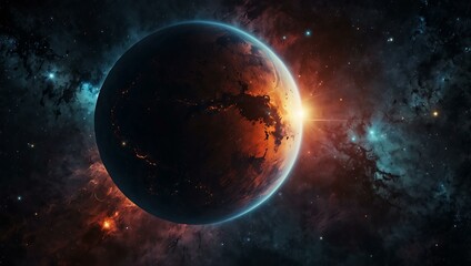 Unknown planet in outer space with stars and nebulas.