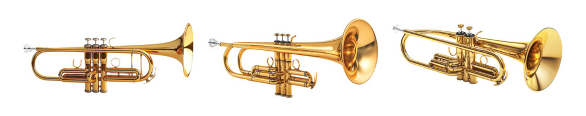 Obraz premium Golden Trumpets Isolated on Transparent Background