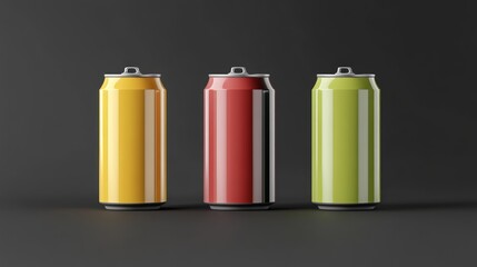 Three Aluminum Cans of Different Colors on a Black Background